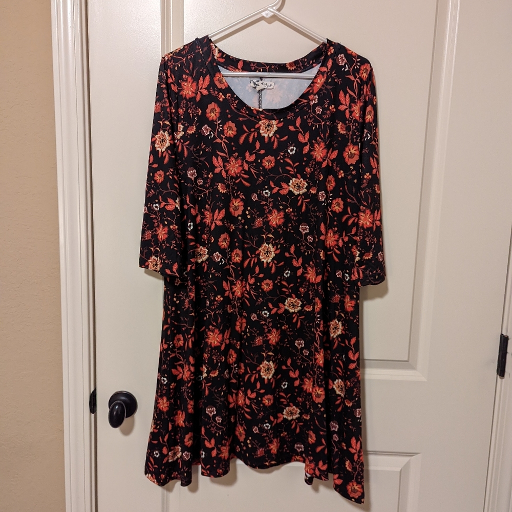 3/4 sleeve floral dress 1X